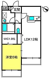 グランドールヒルズ 1LDKの間取図画像