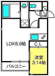 フォンティーナ越谷レイクタウン 1LDKの間取図画像