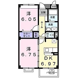 サニーセトル弐号館 2DKの間取図画像