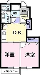 エレガントハウスB 2DKの間取図画像