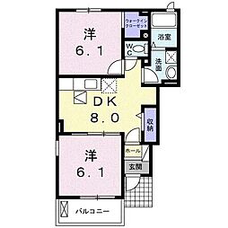 ハニーハウス袋原C 2DKの間取図画像