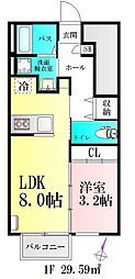 BAUアザヒガ 1LDKの間取図画像