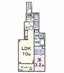 ピース・ヴィラ袋原南C 1LDKの間取図画像