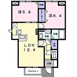 サンパティークC棟 2LDKの間取図画像