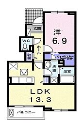 ブランドール吉岡 1LDKの間取図画像
