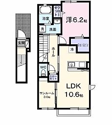 愛島台2丁目アパートI 1LDKの間取図画像