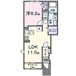 仙台市泉区七北田字白水沢アパート 1LDKの間取図画像