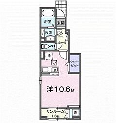 ルミエールIII 1階ワンルームの間取り