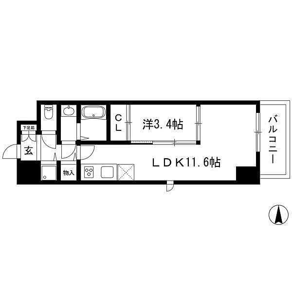 愛知県名古屋市東区相生町(賃貸マンション1LDK・7階・38.34㎡)の写真 その2