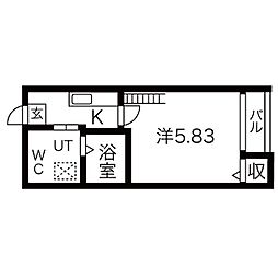 アモーレ笠取 1Kの間取図画像