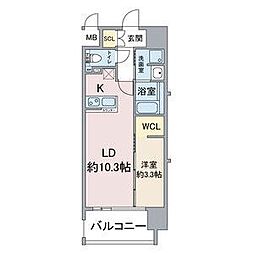 名古屋市営鶴舞線 浅間町駅 徒歩6分の賃貸マンション 11階1LDKの間取り