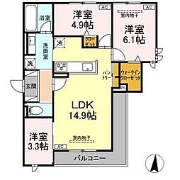オークグレイス 3LDKの間取図画像
