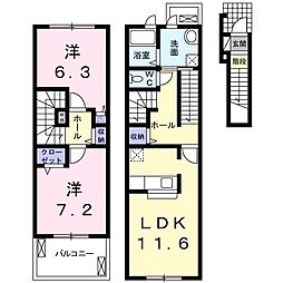 クレメント2 2LDKの間取図画像