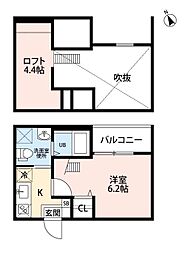 ヴァンクール中小田井 1Kの間取図画像