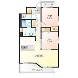 ブランシュール城西 2LDKの間取図画像