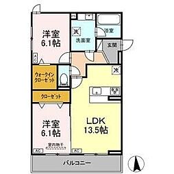 リュッカ鳥神 2LDKの間取図画像
