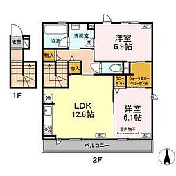 アトールテラス辻町 2LDKの間取図画像