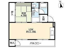 UR都市機構江南団地16棟 1LDKの間取図画像