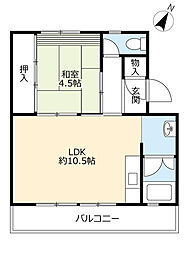UR都市機構江南団地89棟 1LDKの間取図画像