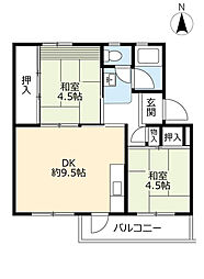 UR都市機構岩倉団地45棟 2DKの間取図画像