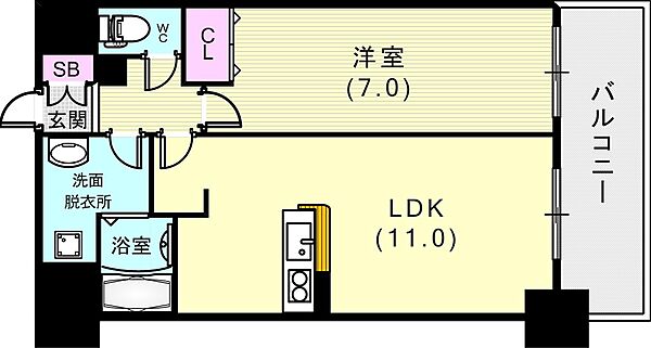 CITYSPIRE新神戸 205｜兵庫県神戸市中央区生田町3丁目(賃貸マンション1LDK・2階・38.97㎡)の写真 その3