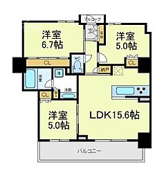 プラウドタワー阿倍野 3LDKの間取図画像