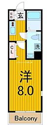 ノースリバースカイ 1Kの間取図画像