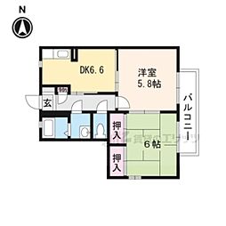 グランドゥール3輝 2DKの間取図画像