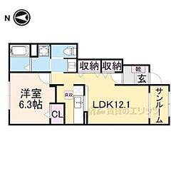ボヌールB 1LDKの間取図画像