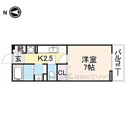 プランドール 1Kの間取図画像
