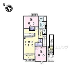 ヴィラージュSuzuA 2LDKの間取図画像
