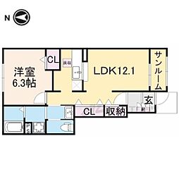 フローレンス 1LDKの間取図画像