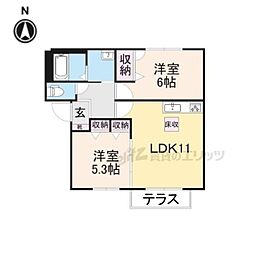 オレンジアイビー柏原B 2LDKの間取図画像