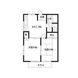 サマックスビレッジD 2DKの間取図画像