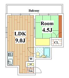 ヴィラ林 1LDKの間取図画像