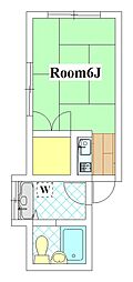 朝比奈荘B ワンルームの間取図画像
