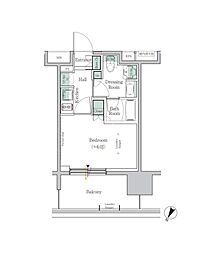 ONE　ROOF　RESIDENCE　TAMACHI 5階1Kの間取り