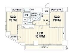 赤坂エクセル 2LDKの間取図画像