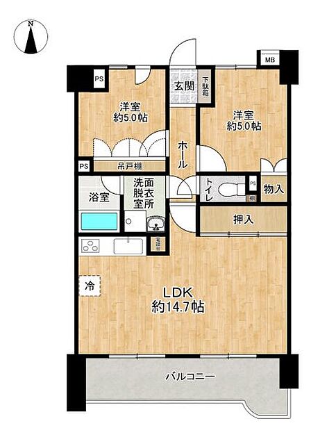 LDK14.7帖!洗濯物がよく乾く南面バルコニーあり!全居室収納完備で片付けもしやすい間取りです♪
