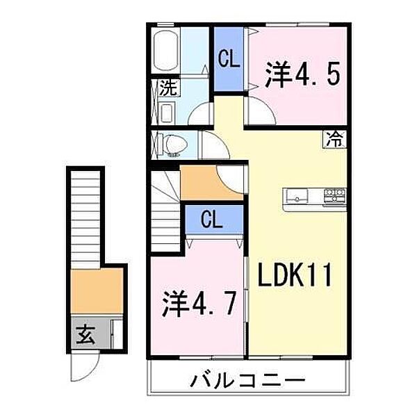 兵庫県揖保郡太子町立岡(賃貸アパート2LDK・2階・51.00㎡)の写真 その2