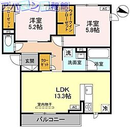 プリュニエ 2LDKの間取図画像