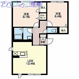 ベレオ南笹口2 2LDKの間取図画像
