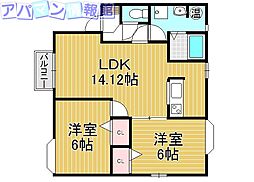 シャルマン上所B 2LDKの間取図画像