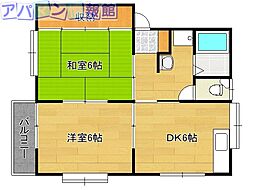 アスターハウスB 2DKの間取図画像