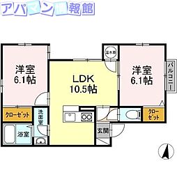 プレリュードC 2LDKの間取図画像