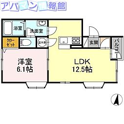 プレリュードD 1LDKの間取図画像