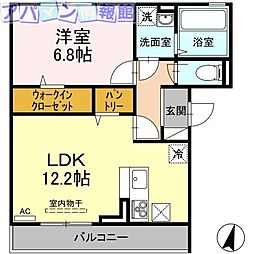 アルテール新和B 1LDKの間取図画像