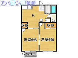 竹の原ハイツA 2DKの間取図画像