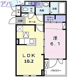 オーヴドゥース1 1LDKの間取図画像