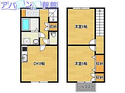 グレイン手島A 2DKの間取図画像
